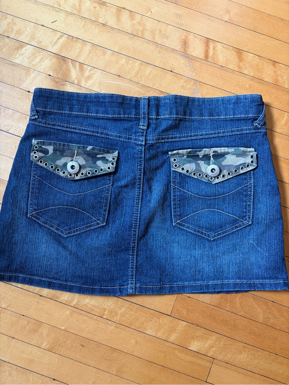 Denim Mini Skirt with Camo Details